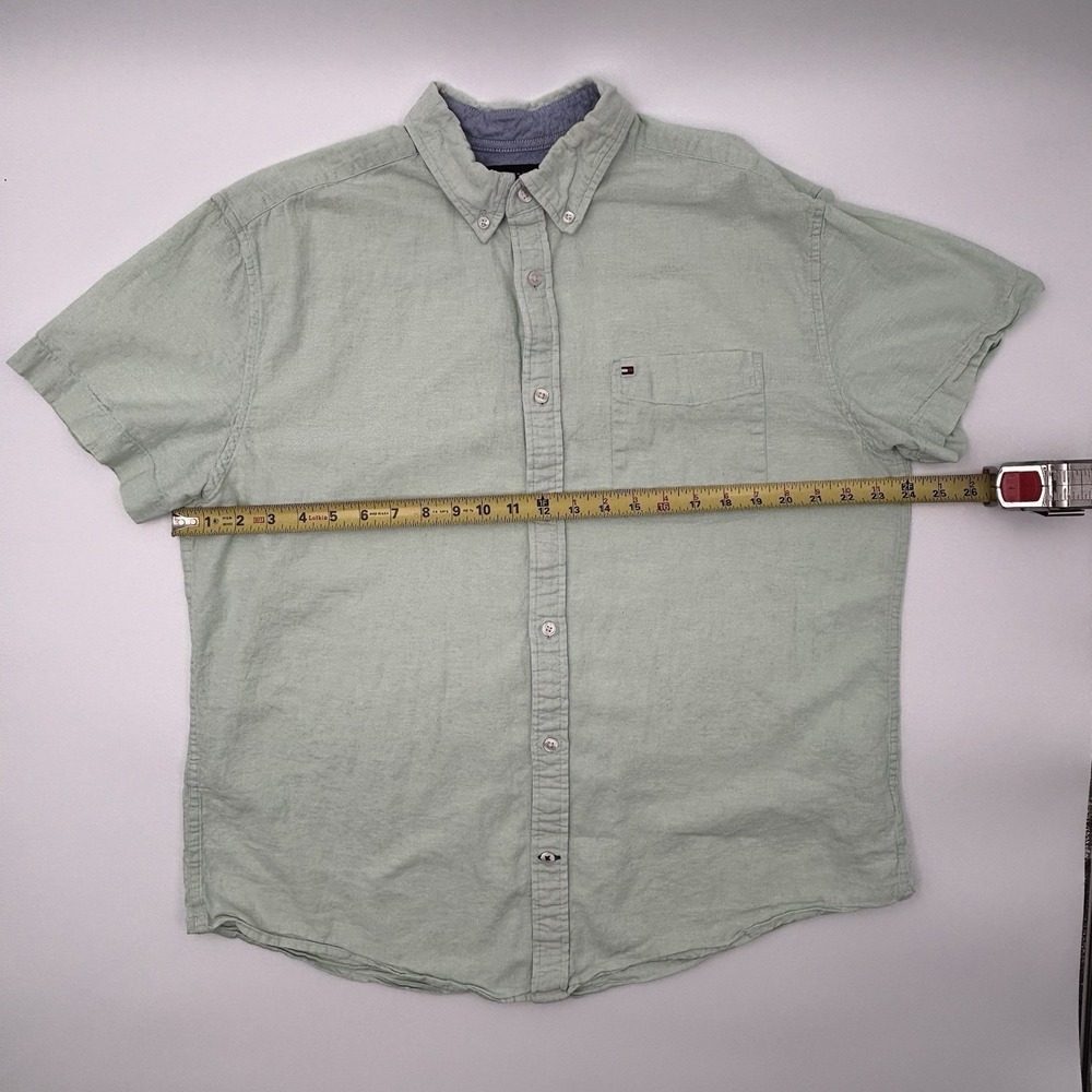 Tommy Hilfiger Shirt Mens XL Green Linen Cotton Button Down Short Sleeve Pocket - Picture 4 of 13